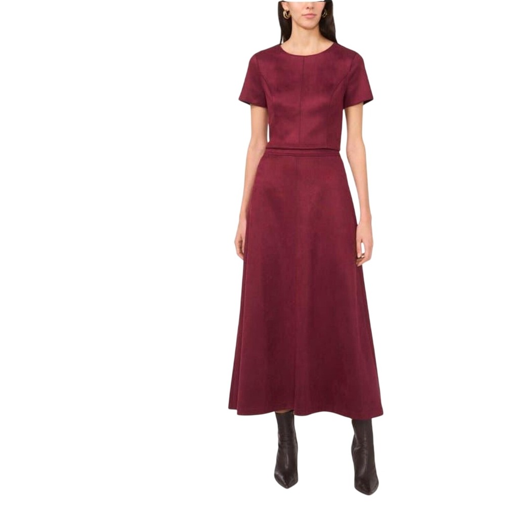 Vince Camuto Faux‎ Suede Top and Maxi Skirt Set Grape Wine Red XL NEW